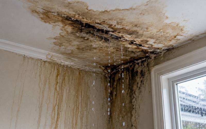 Roof leak water damage